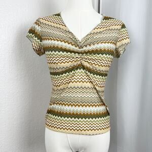 VTG Gas Top‎ Womens XS Tan Chevron Babydoll Y2K Retro Psychedelic Festival Indie